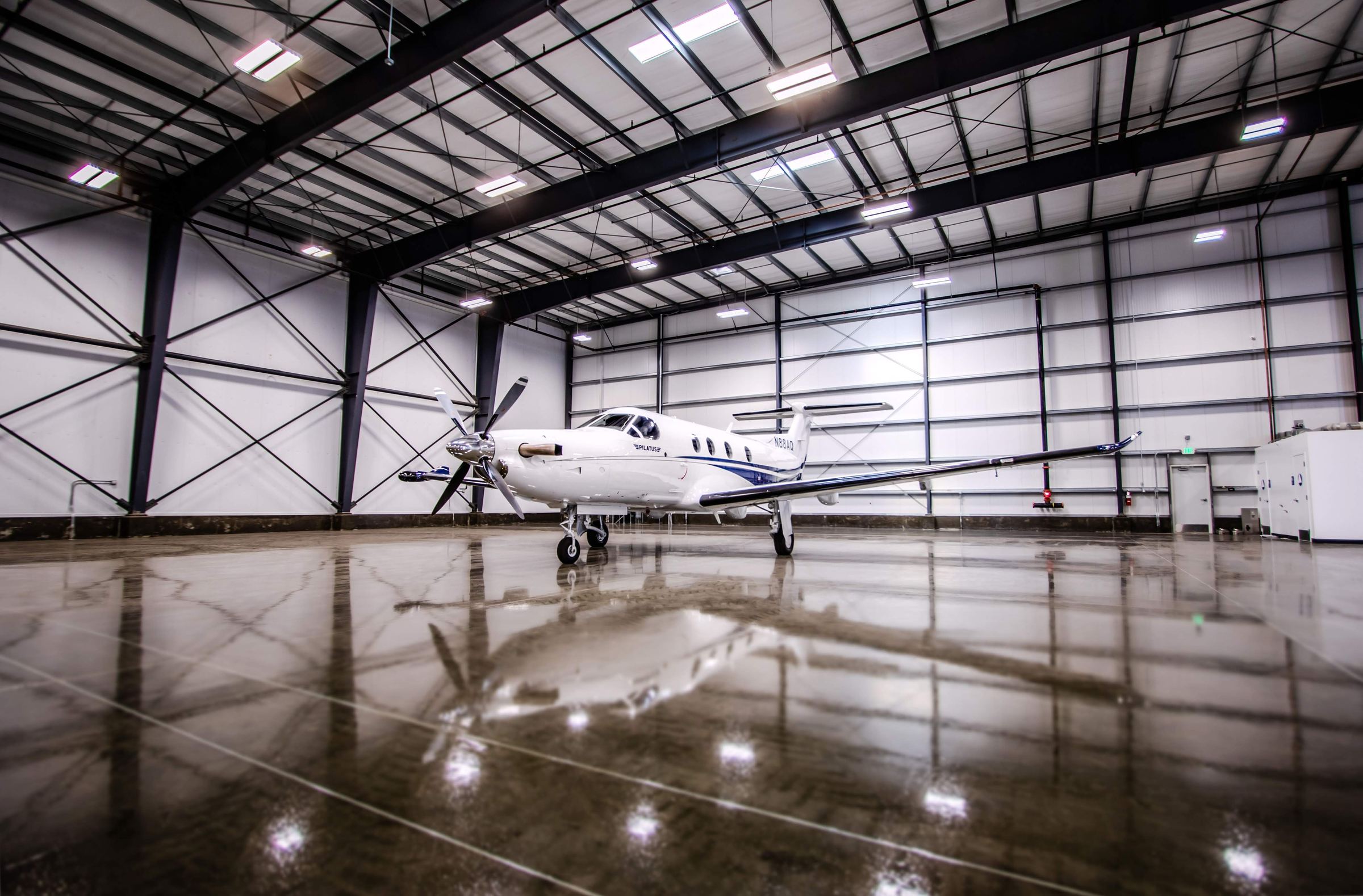 2008 Pilatus PC-12 NG N88AQ in the Advanced Air hangar at Hawthorne Municipal Airport